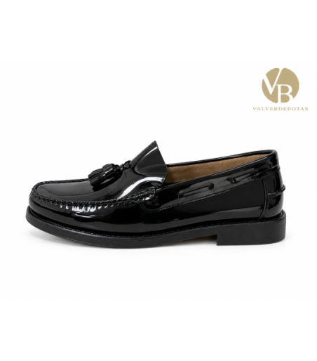 Mocasin Borlas Negro vista lateral exterior